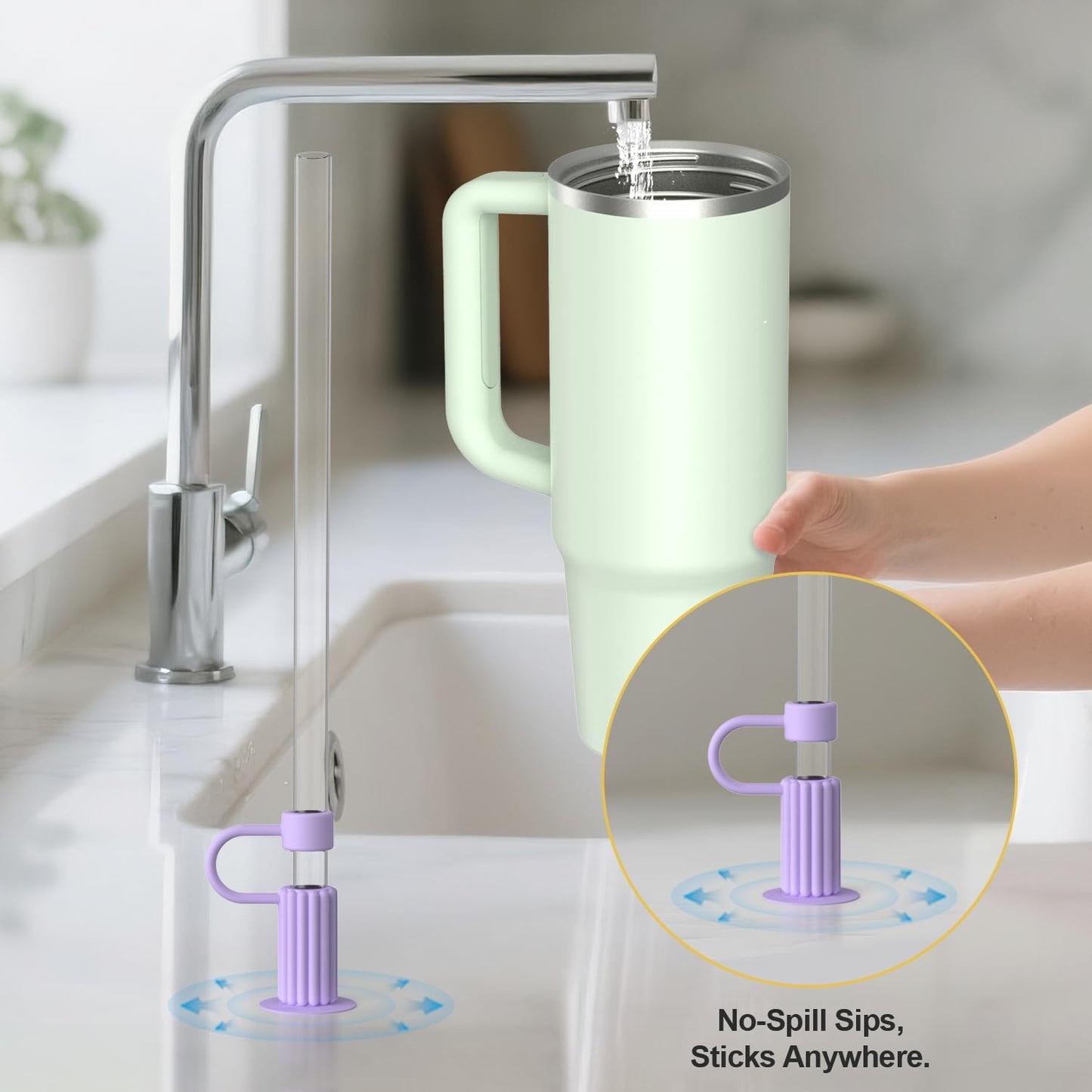 YOTIME Silicone Straw Covers Cap, 6 Pcs Reusable 0.39in/10mm Suction Cup Straw Toppers for Stanley Cup 40 30 oz, Multicolor