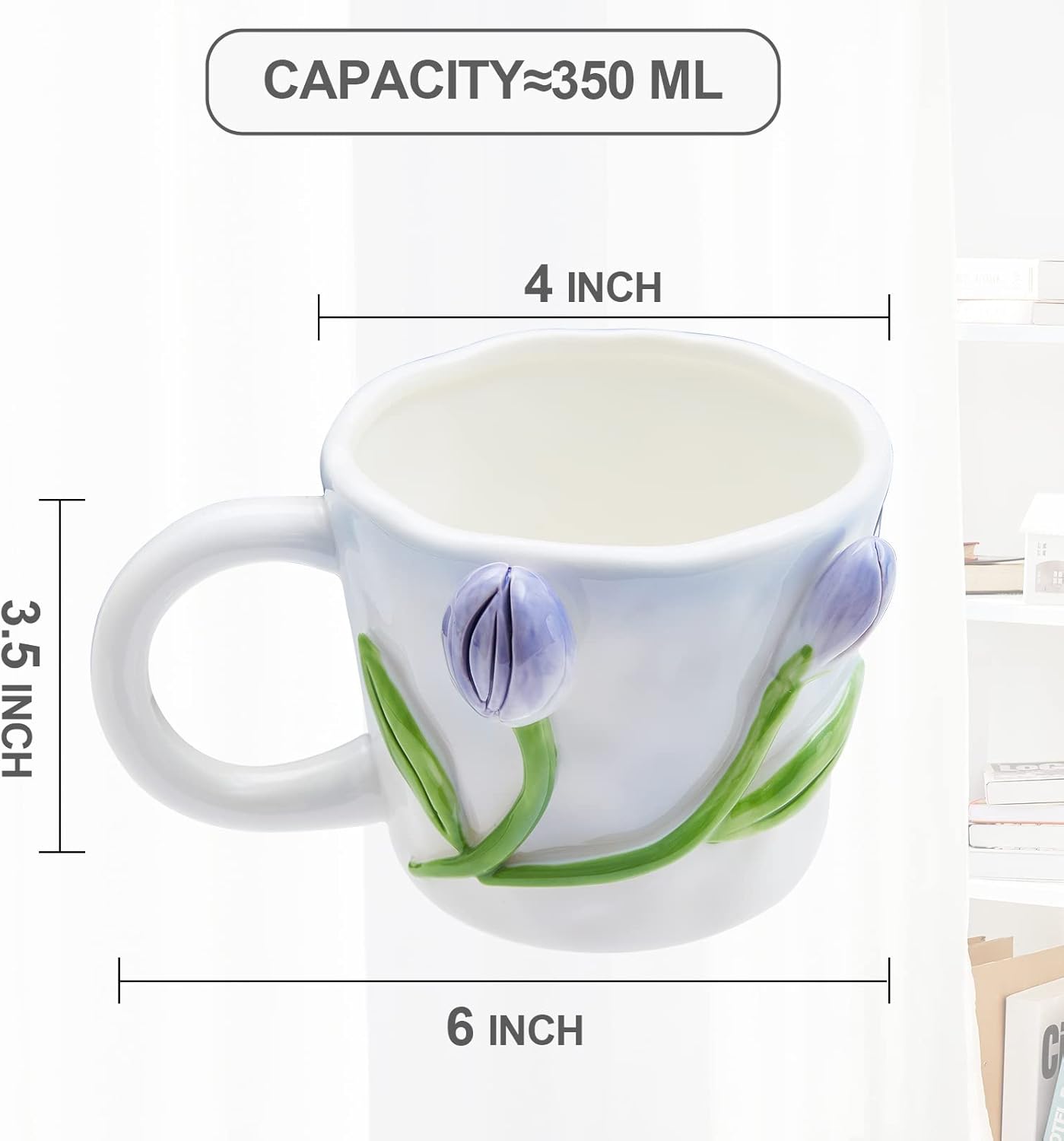 3D Flower Coffee Mug Blue Tulip Ceramic Cup,12 oz Cute Handmade Mugs,Christmas Birthday Surprise for Friends Family or Flower Lovers (Blue Tulip)