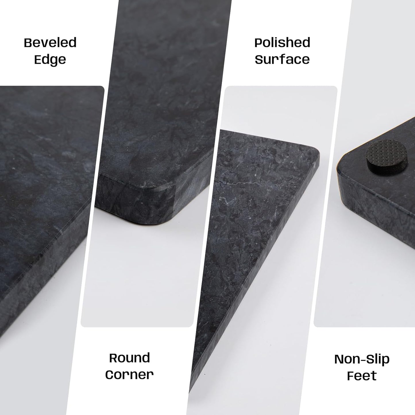 Black Marble Cutting Board For Kitchen, Large Marble Slab Pastry Board With Non-Slip Feet For Baking, Cheese, Charcuterie, Chocolate, 16x20 Inch, Pack Of 1 Piece