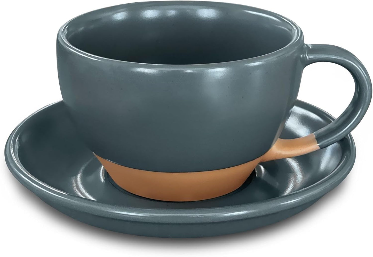 Mora Ceramic Latte Art Mug With Saucer - 10.5 oz, Round Bottom For Perfect Pours - Cafe Cups for Cappuccino, Espresso, Coffee, Tea etc - Porcelain Set for Baristas, Great Gift - Shadow Grey