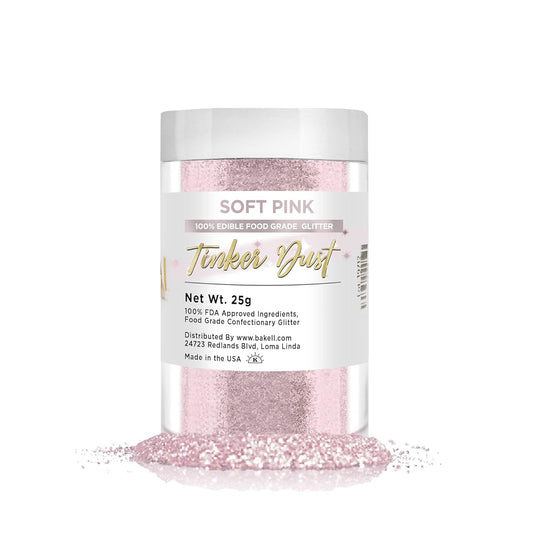 BAKELL Soft Pink Edible Glitter, 25 Grams | TINKER DUST Edible Glitter | KOSHER Certified | 100% Edible Glitter | Cakes, Cupcakes, Cake Pops, Drinks, Dessert Vegan Glitter & Dusts (25g, Soft Pink)