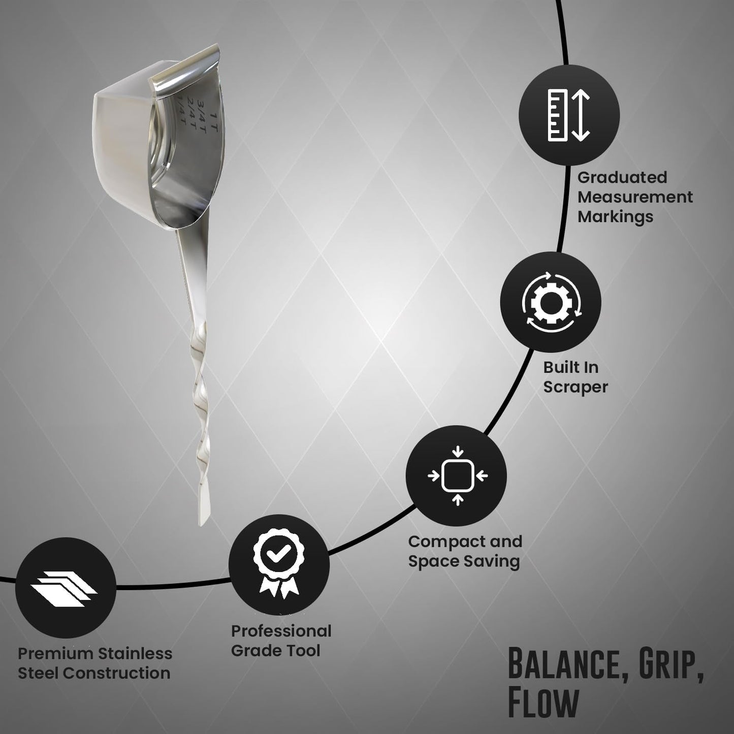 Rattleware Stainless Steel Spoon Twist - Espresso Spoon with Graduated Measure and Scraper Front - Perfect for Precision Coffee Making