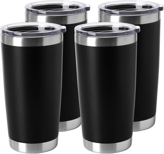 HASLE OUTFITTERS 20oz Stainless Steel Tumblers Bulk, Insulated Travel Cup with Lid, Double Wall Vacuum Coffee Mug for Cold & Hot Drinks 4 Pack, Black