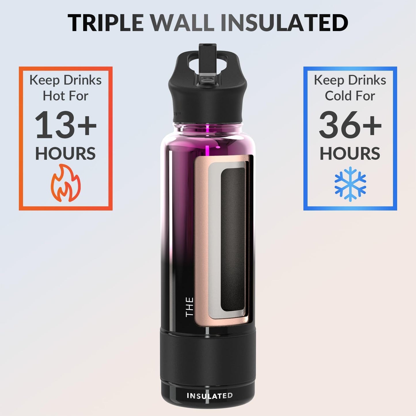 Coldest Insulated Water Bottle with Straw Lid - Stainless Steel Metal Insulated Bottle for Men & Women (Violet Nova, 40 oz)