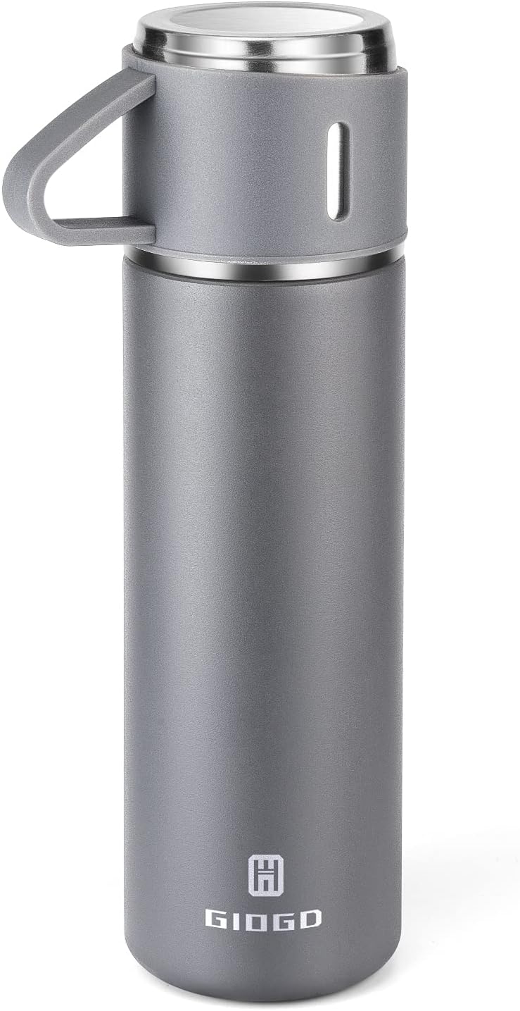 Stainless Steel Thermo 16.9oz Vacuum Insulated Bottle with Cup for Coffee Hot drink and Cold drink water flask.(Gray,Single)