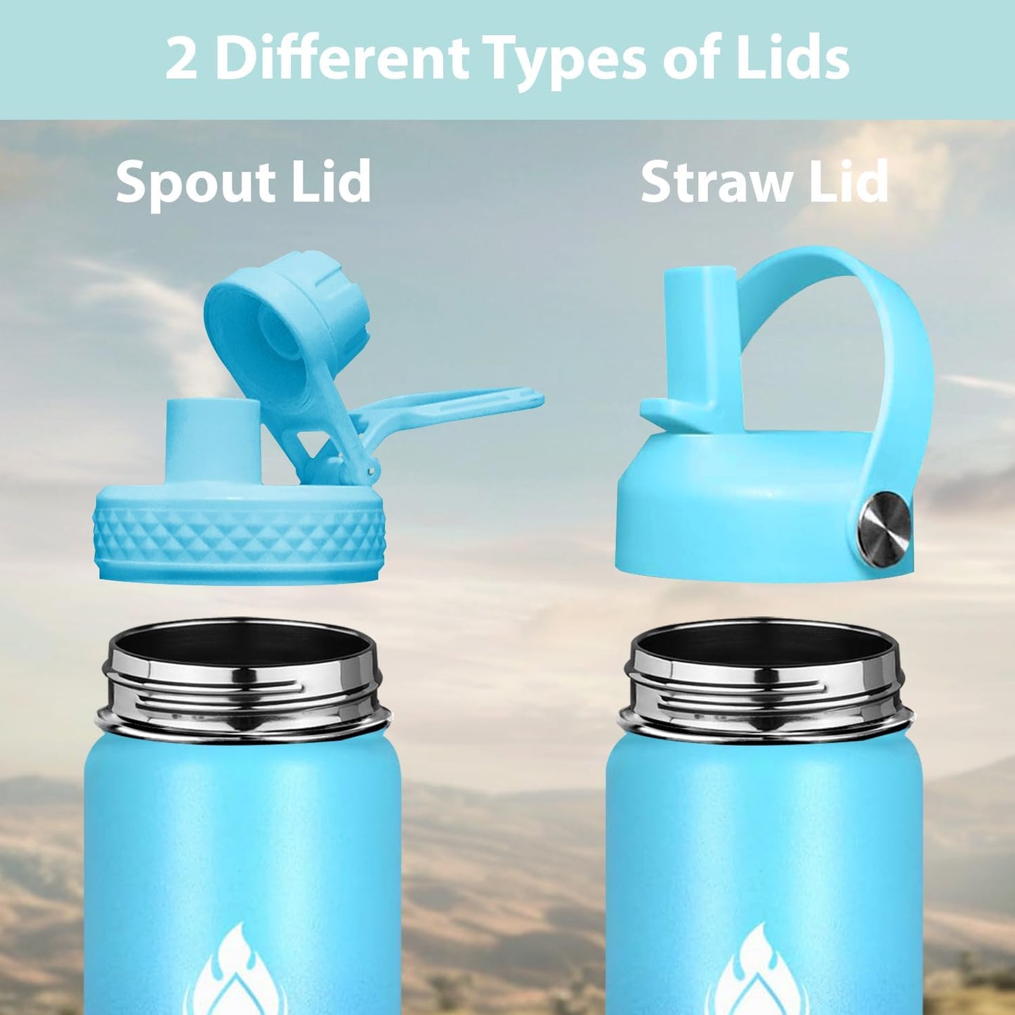 SENDESTAR Stainless Steel Wide Mouth Water Bottle 24oz Double Wall Vacuum Insulated Leak Proof Bottle with New Flex Straw Lid & Spout Lid XIN-MC-0750-1
