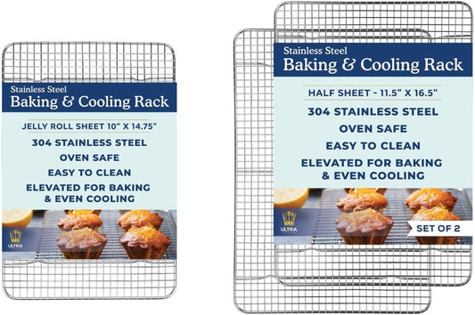 Ultra Cuisine Heavy Duty 100% Stainless Steel Cooling Rack for Cooking and Baking - Baking Rack & Wire Cooling Rack - Fits Half and Jelly Roll Sheet Pans - 11.5''x 16.5'' and 10''x 14.75''