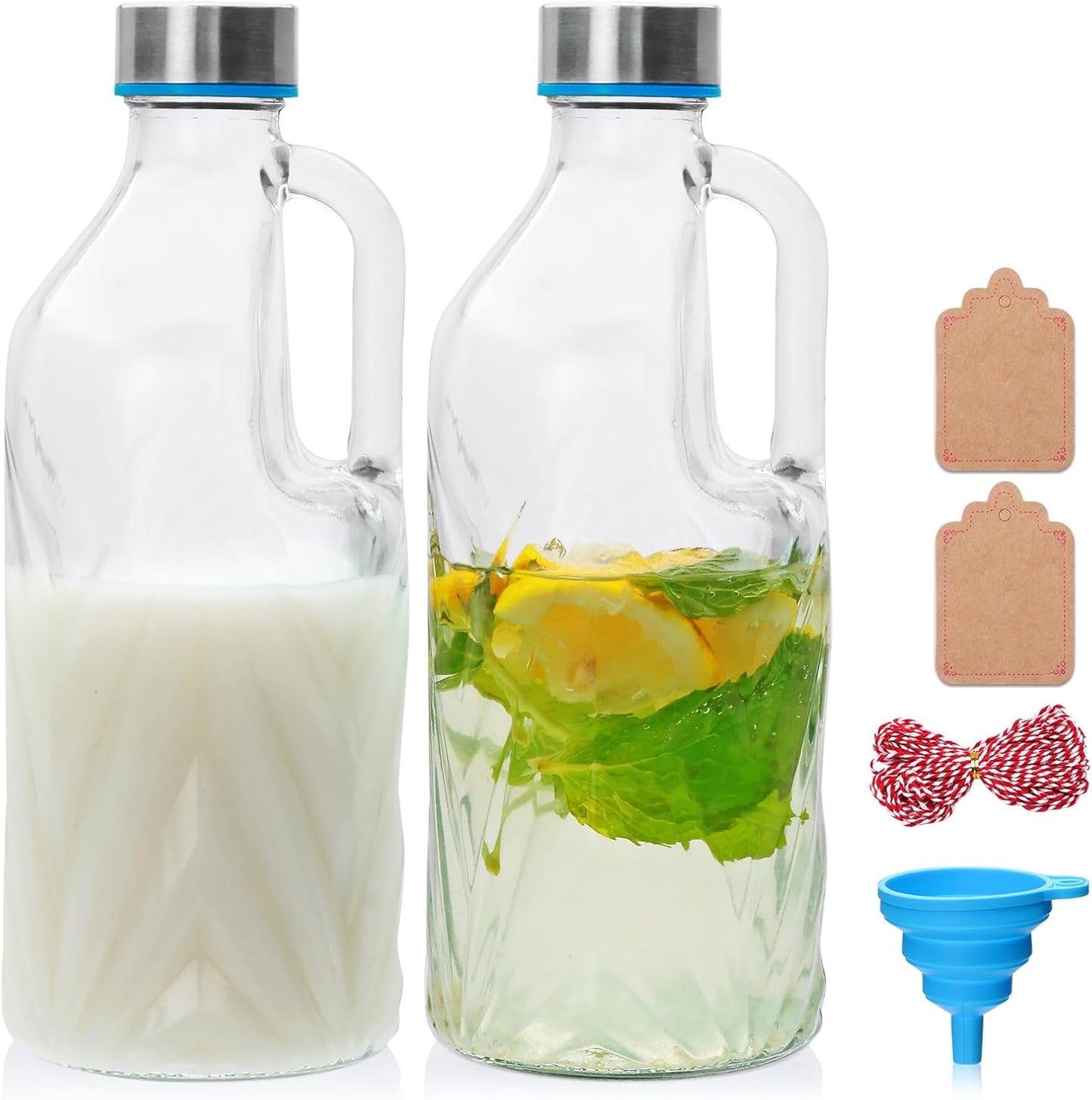 2 Pack 36oz Clear Glass Pitchers with Lids and Handles,Coffee Carafe Beverage Serveware,Water Jug for Making Tea and Juice