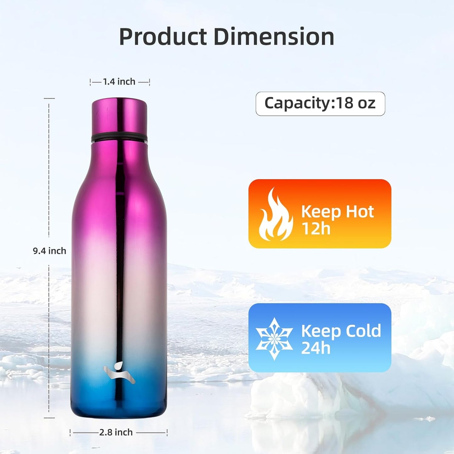 Insulated Water Bottle with Strap,18 oz Double Wall Stainless Steel Vacuum Bottles Metal Water Flask,Wonderland