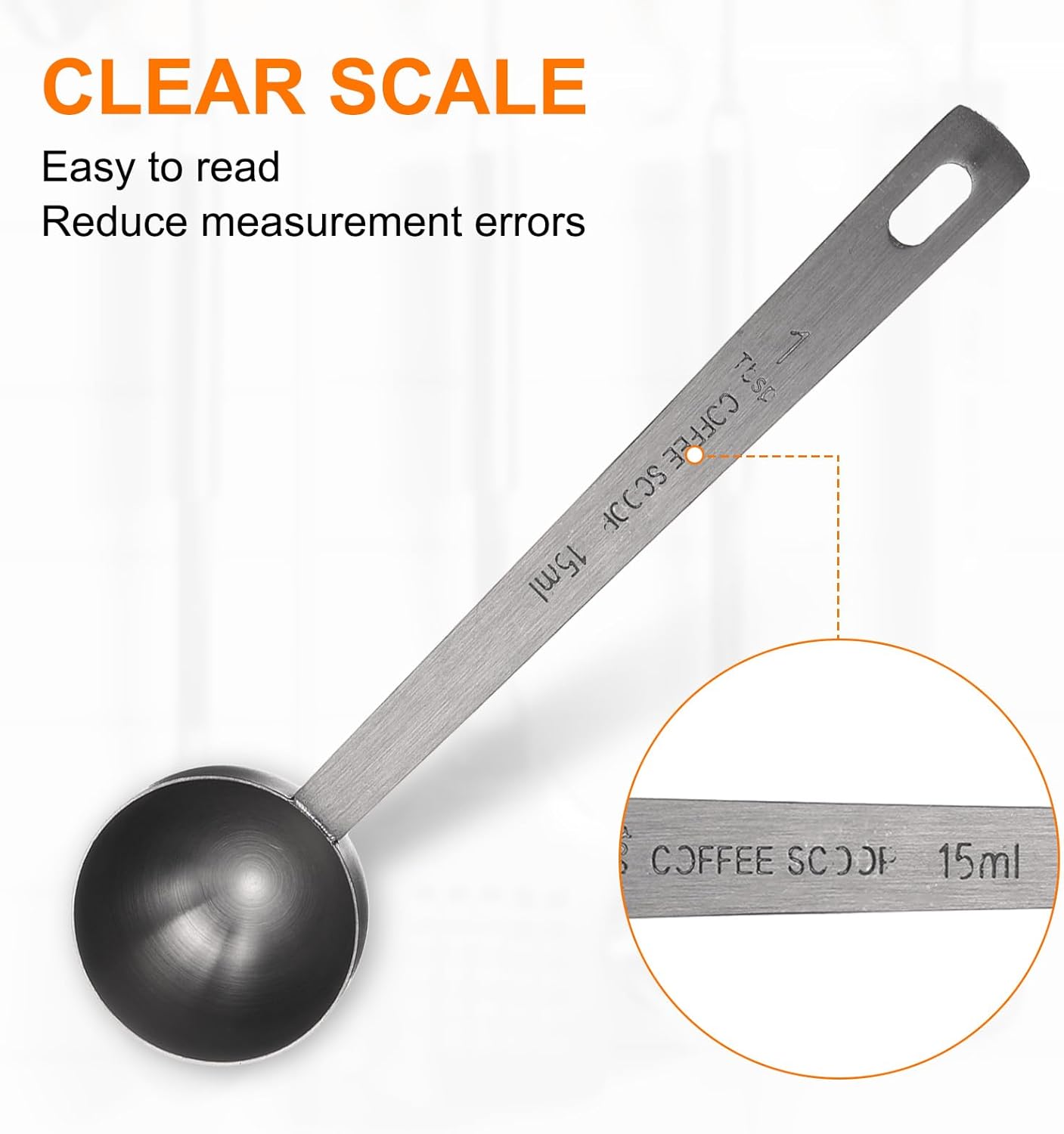 HARFINGTON 3pcs Coffee Scoop Spoon 1tbsp (3tsp, 15ml) 304 Stainless Steel Long Handle Teaspoon/Tablespoon Measuring Spoons Scoops for Tea Sugar Kitchen, Black