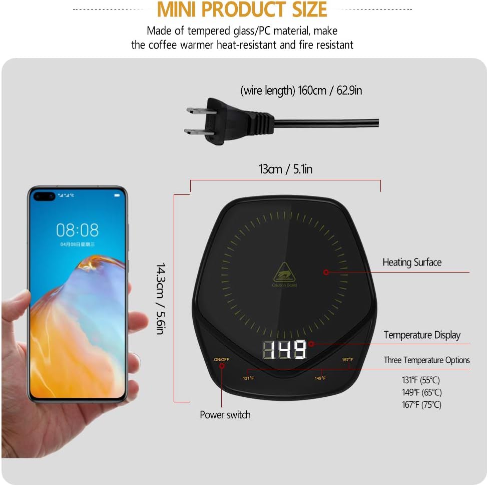 Coffee Mug Warmer for Desk,Candle Warmer Plate Auto Shut Off, Tea Espresso Beverage Coffee Warmer for Desk, Three Temperature Coffee Cup Warmer for Coffee Lover Gifts (Black, Without Mug)