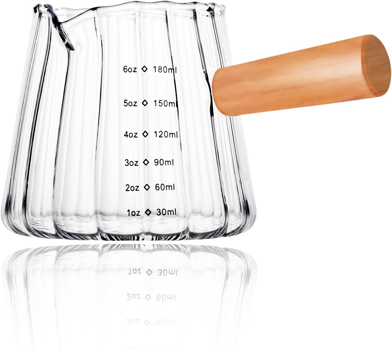 Espresso Measuring Cup 6 Oz, Espresso Glass Cups with Wood Handle, Milk Frothing Cup, Espresso Cup for Coffee, Milk, Tea or Maple Syrup Serving