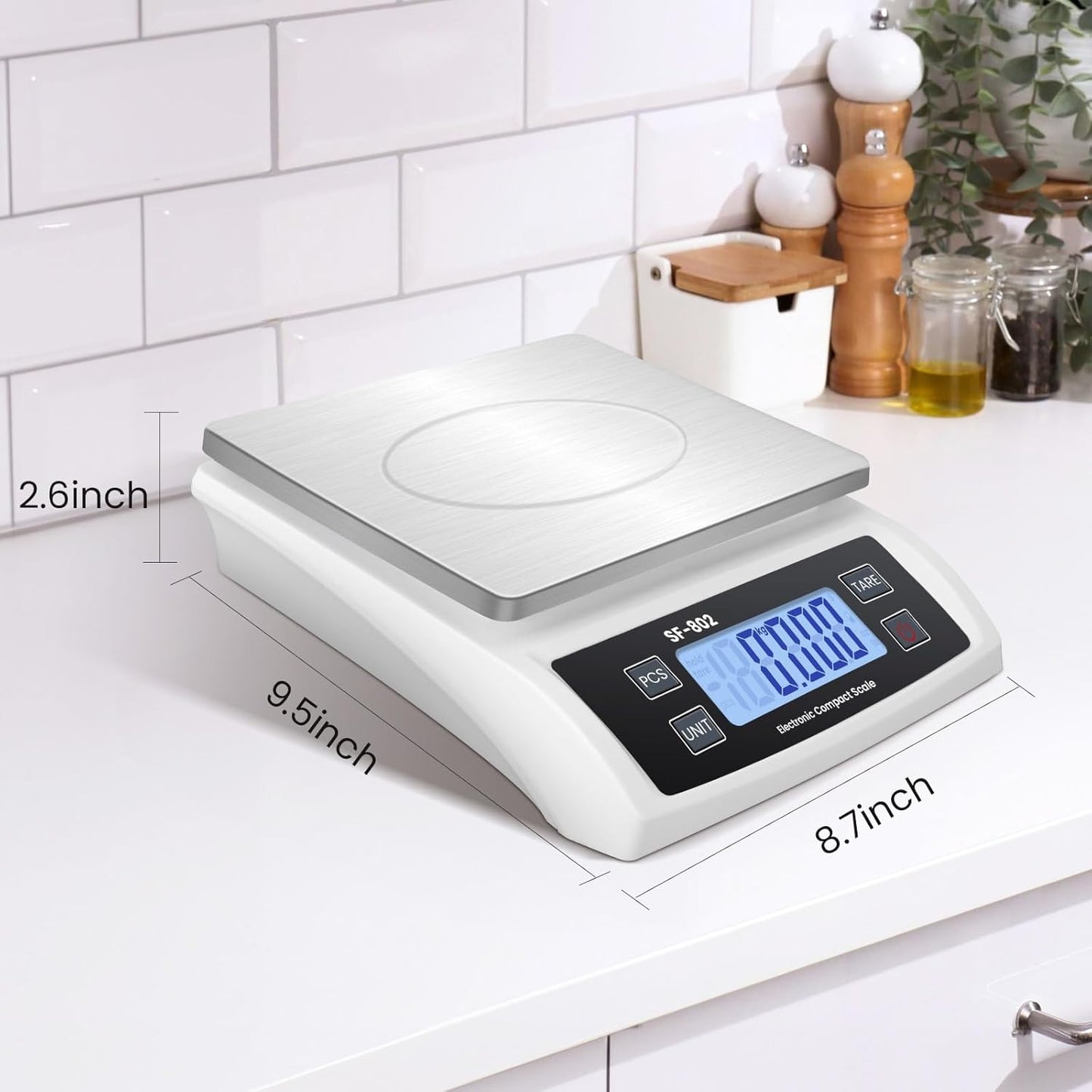Digital Kitchen Scale 30kg/66lb Large Food Scale for Baking Cooking Stainless Bread Scale with LCD Display Counting Scales for Commercial(Color : Stainless White)