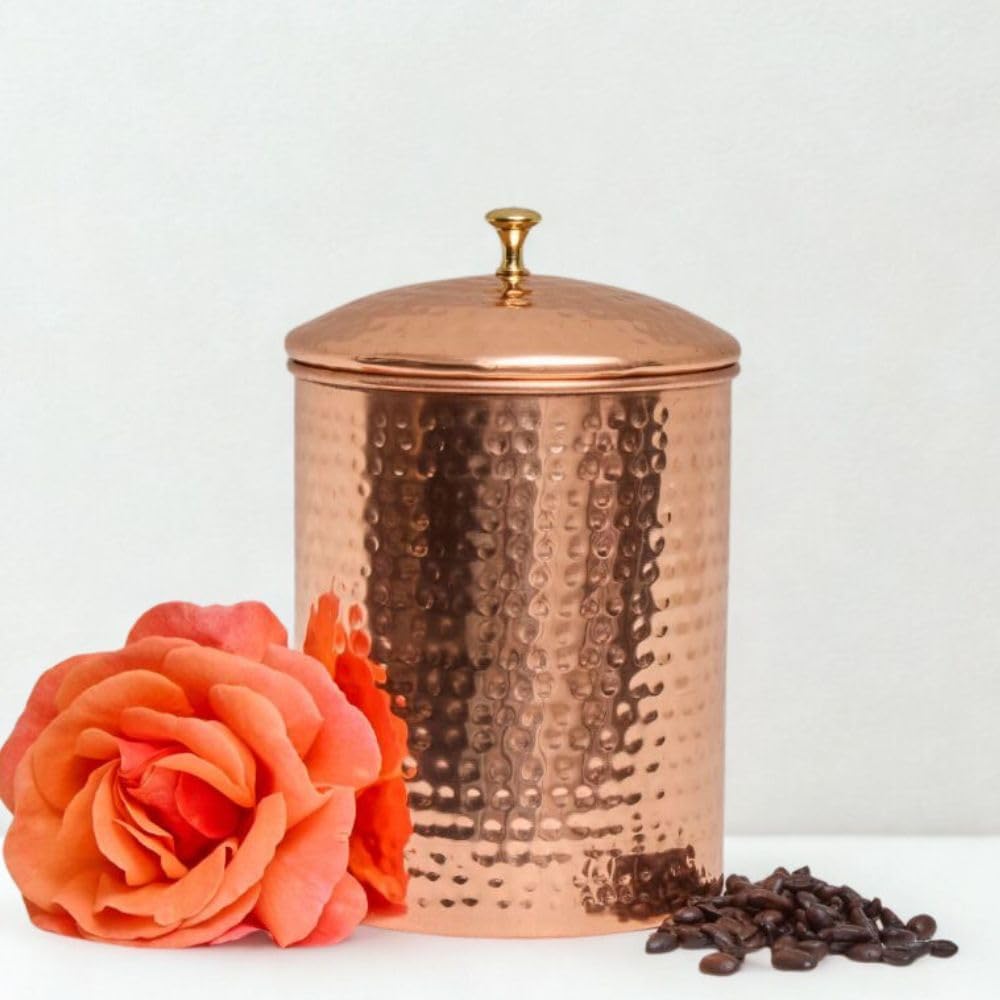 Kitchen Storage, Container for Sugar, Flour, Coffee & Tea, Food Storage, Canisters, Countertop Storage, Container with Lid, Copper Kitchen Accessories, Pure Copper Canister, Small