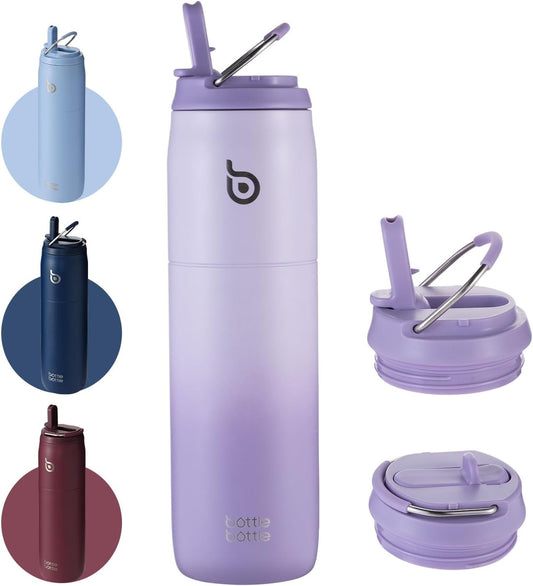 BOTTLE BOTTLE Stainless Steel Water Bottle with Straw and Lid,32 oz Vacuum Insulated Cup,Stay Cold and Hot, Leak-Proof Wide Mouth Water Bottles for Men and Women purple