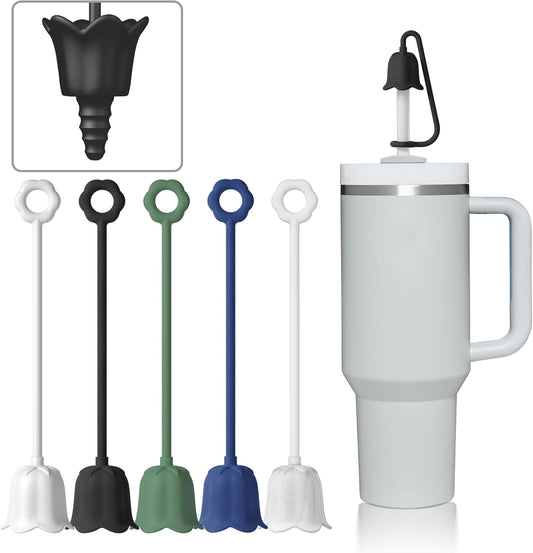 5Pcs Silicone Straw Cover Cap for Stanley Tumbler Cup, Reusable Drinking Straw Covers Easy to Clean, Dust-Proof Flower Straw Topper Compatible for 6-10m/0.23-0.4inch Straws (Multi color C)