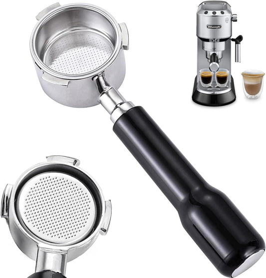 51mm Bottomless Portafilter for Delonghi Dedica EC680, EC685,SMEG and EUPA Coffee Machines, 3-Ear Design, Stainless Steel 51mm portafilter with Stainless Steel Double Shot Capacity Cup Filter Basket