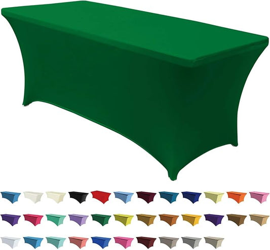 ABCCANOPY 6 FT Forest Green Spandex Table Cover Stretch Fitted Wrinkle Resistant Tablecloth Reuse for Rectangular Folding Table Patry Event Wedding Banquet Protector