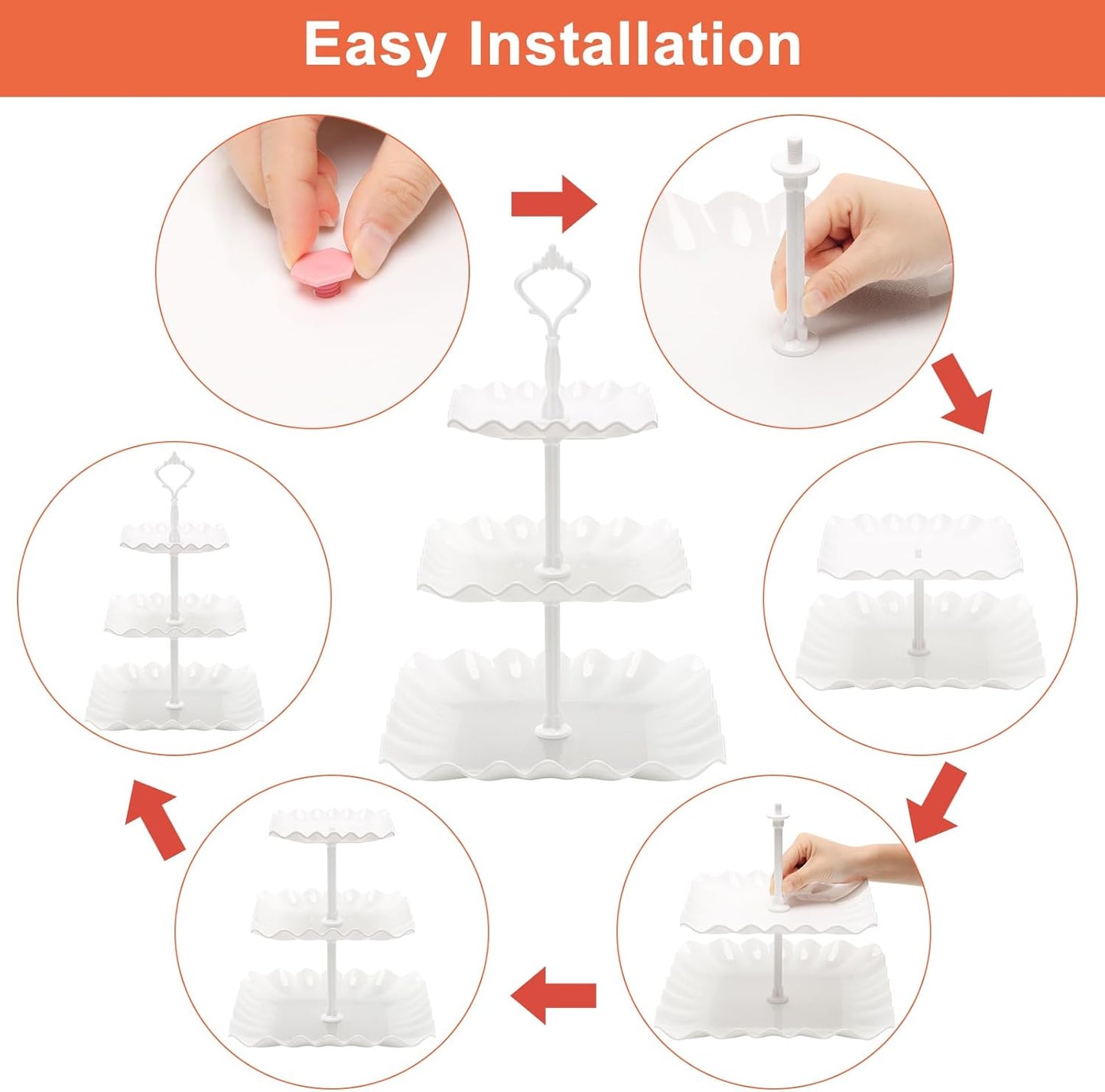 Coitak Plastic Cupcake Stands, 3 Tier Cupcake Stand, Dessert Tower Tray for Tea Party, Baby Shower and Wedding (2 Pack)