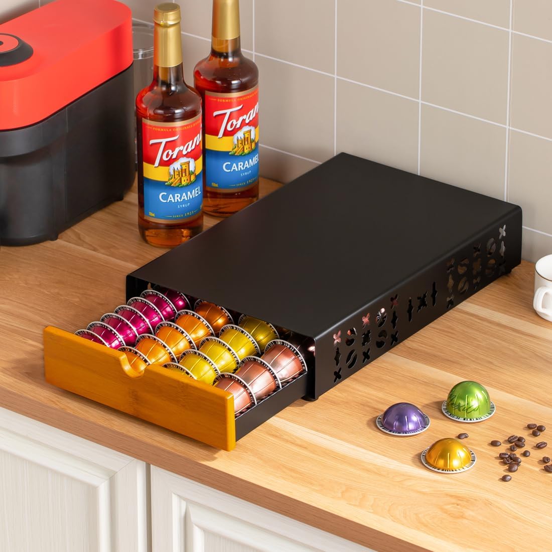 Flagship Vertuo Pod Holder Coffee Storage for Nespresso - Black Metal Fits All Size Vertuo Pods