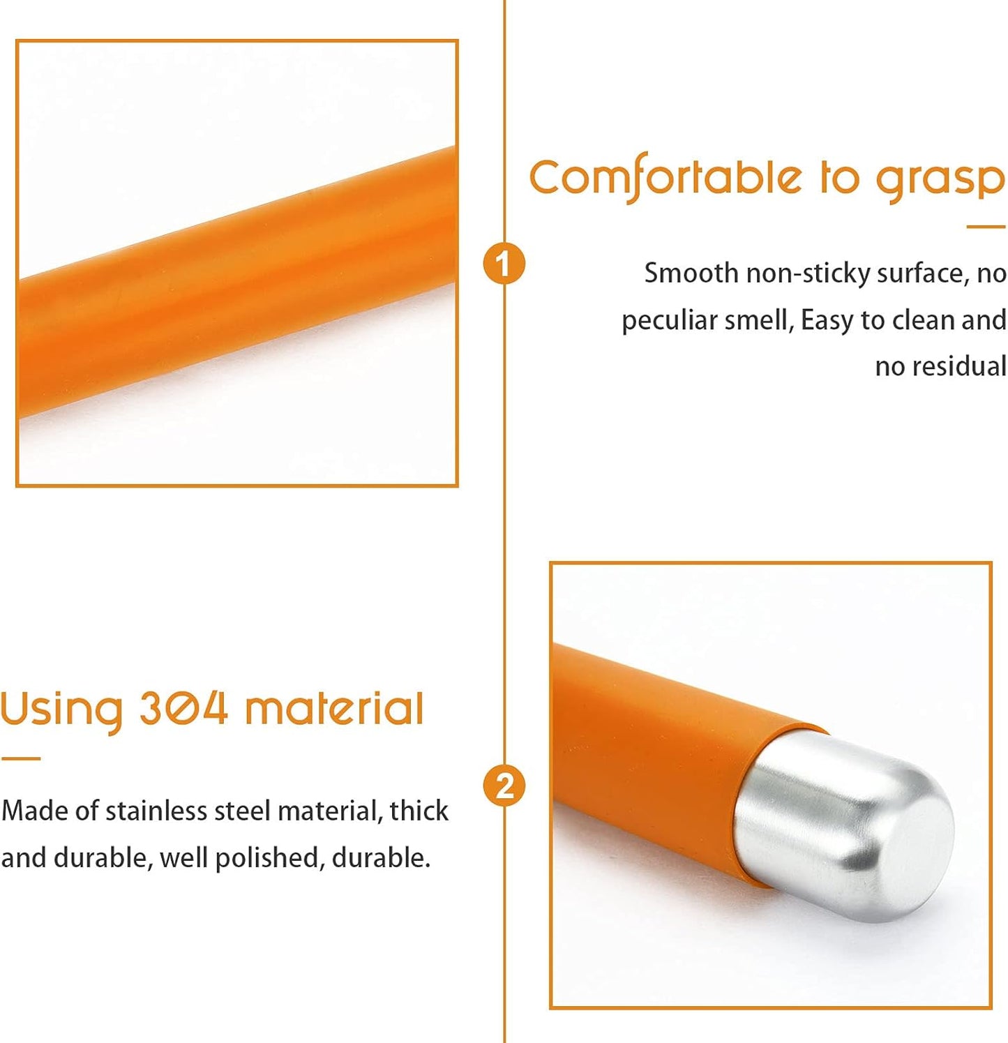 Rolling Pin Dough Roller for Baking with Thickened Non Stick Silicone Metal Handle Rolling Pin Stainless steel Fondant Roller Pin Cookie Pastry Kitchen Accessories 13.8 X 1.5 Inches