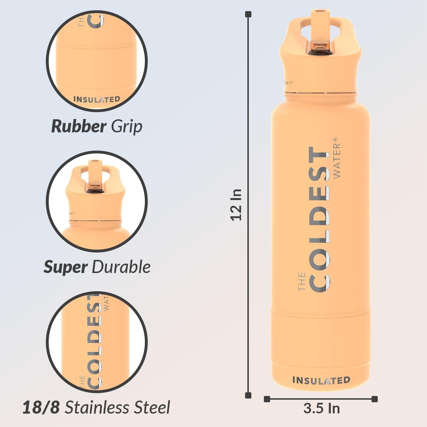 Coldest Insulated Water Bottle with Straw Lid - Stainless Steel Metal Insulated Bottle for Men & Women (Sahara Peach, 40 oz)