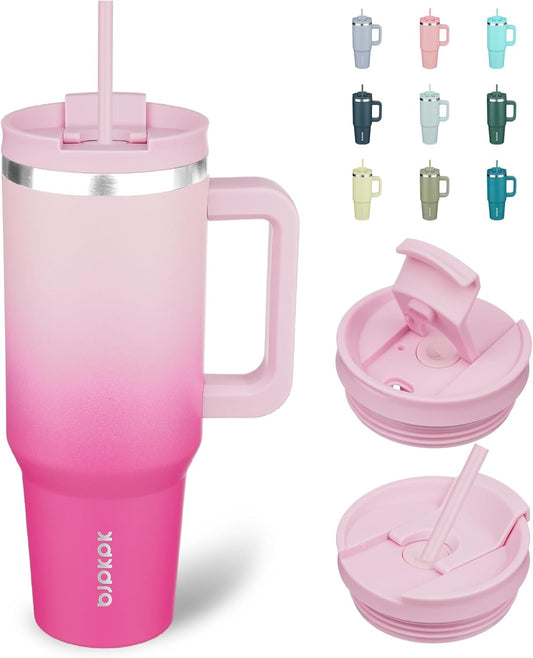 BJPKPK 40oz Stainless Steel Insulated Tumbler With Handle And Lid Straw Travel Coffee Mug Thermal Cup,Cherry Blossom