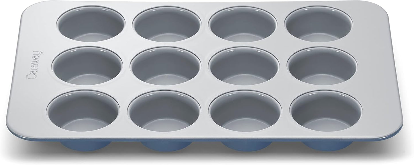Caraway Non-Stick Ceramic 12-Cup Muffin Pan - Naturally Slick Ceramic Coating - Non-Toxic, PTFE & PFOA Free - Perfect for Cupcakes, Muffins, and More - Slate