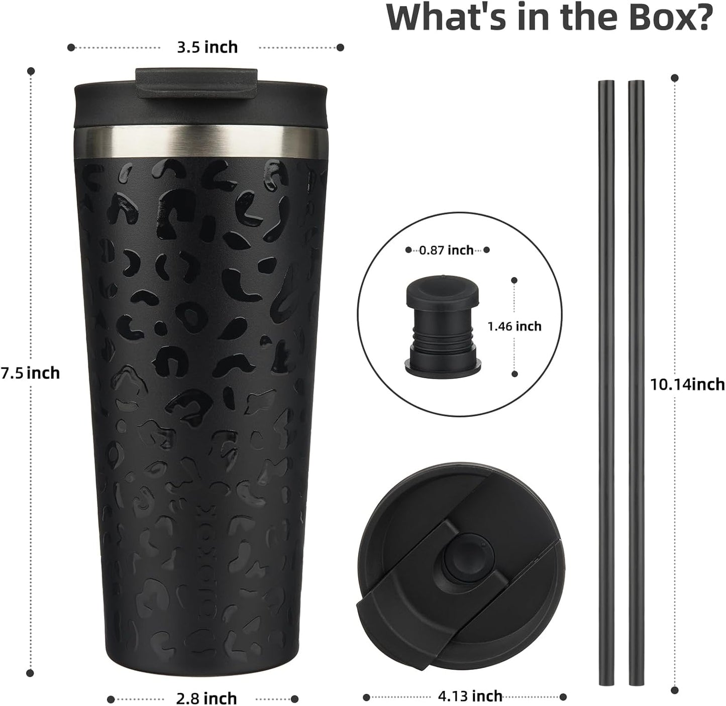 BJPKPK 22oz Insulated Tumbler With lid And Straw Stainless Steel Tumblers Travel Coffee Mug Reusable Thermal Cup,Black Leopard