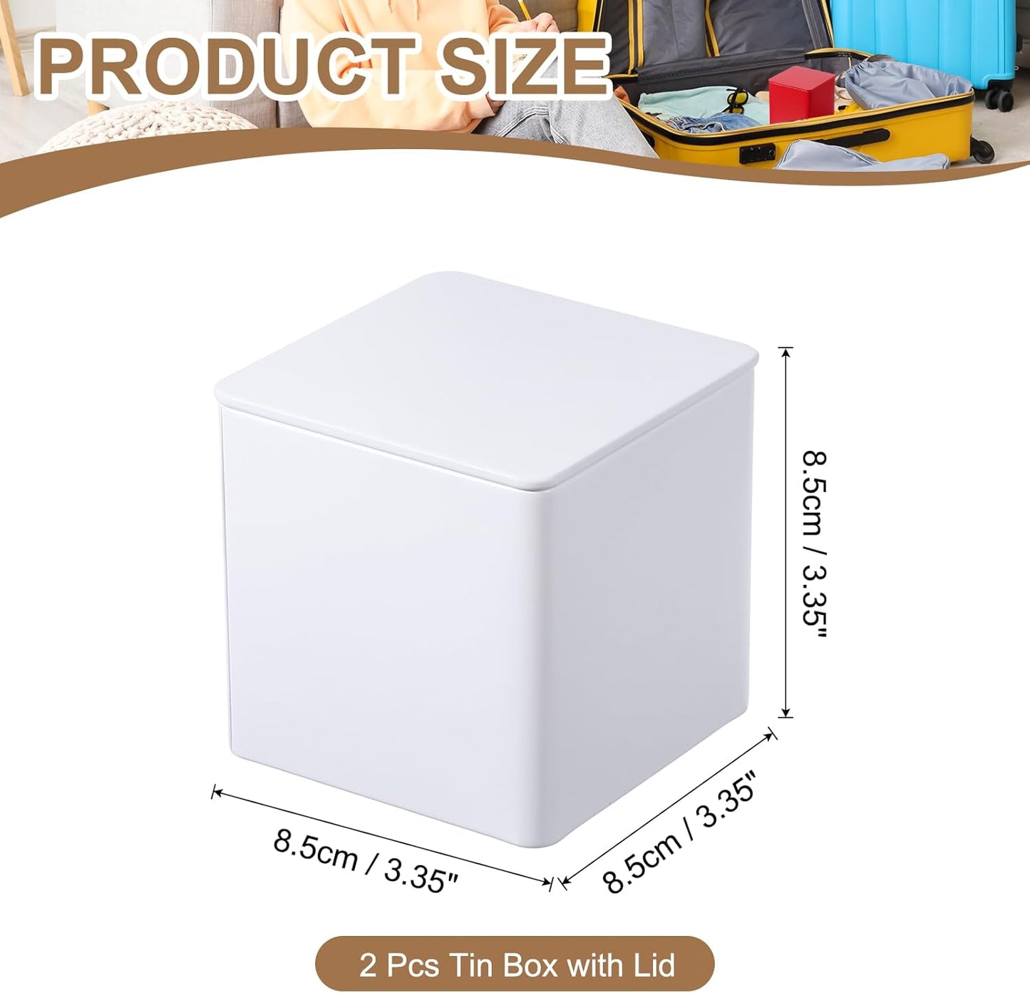 PATIKIL Metal Tea and Tin Set 3.35"x3.35"x3.35", 2 Pcs Metal Storage Airtight Storage Square Container with Lid for Loose Tea Coffee Candy Treats Gifts Spice DIY, White