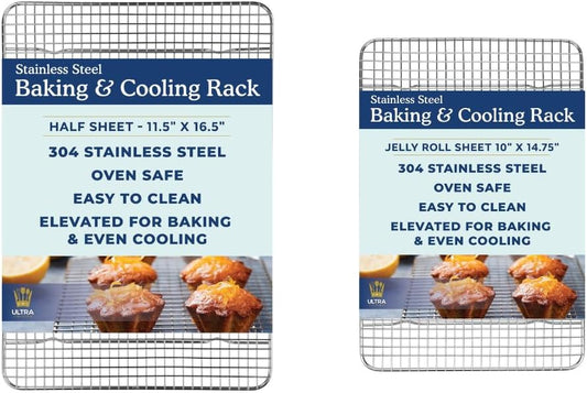 Ultra Cuisine Heavy Duty 100% Stainless Steel Cooling Rack for Cooking and Baking - Baking Rack & Wire Cooling Rack - Fits Half Sheet and Jelly Roll Sheet Pans - 11.5''x16.5'' & 10''x14.75''