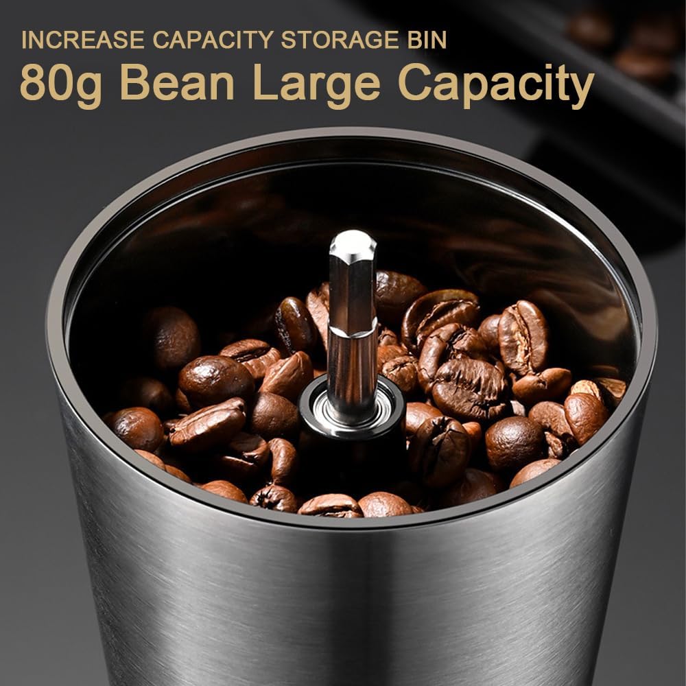 Precision Manual Coffee Grinder Large Capacity for Home Use, 8 Adjustable Coarseness Setting, Ceramic Burr Hand Held Stainless Steel Espresso Bean Mill for Travel Camping, Easy to Clean