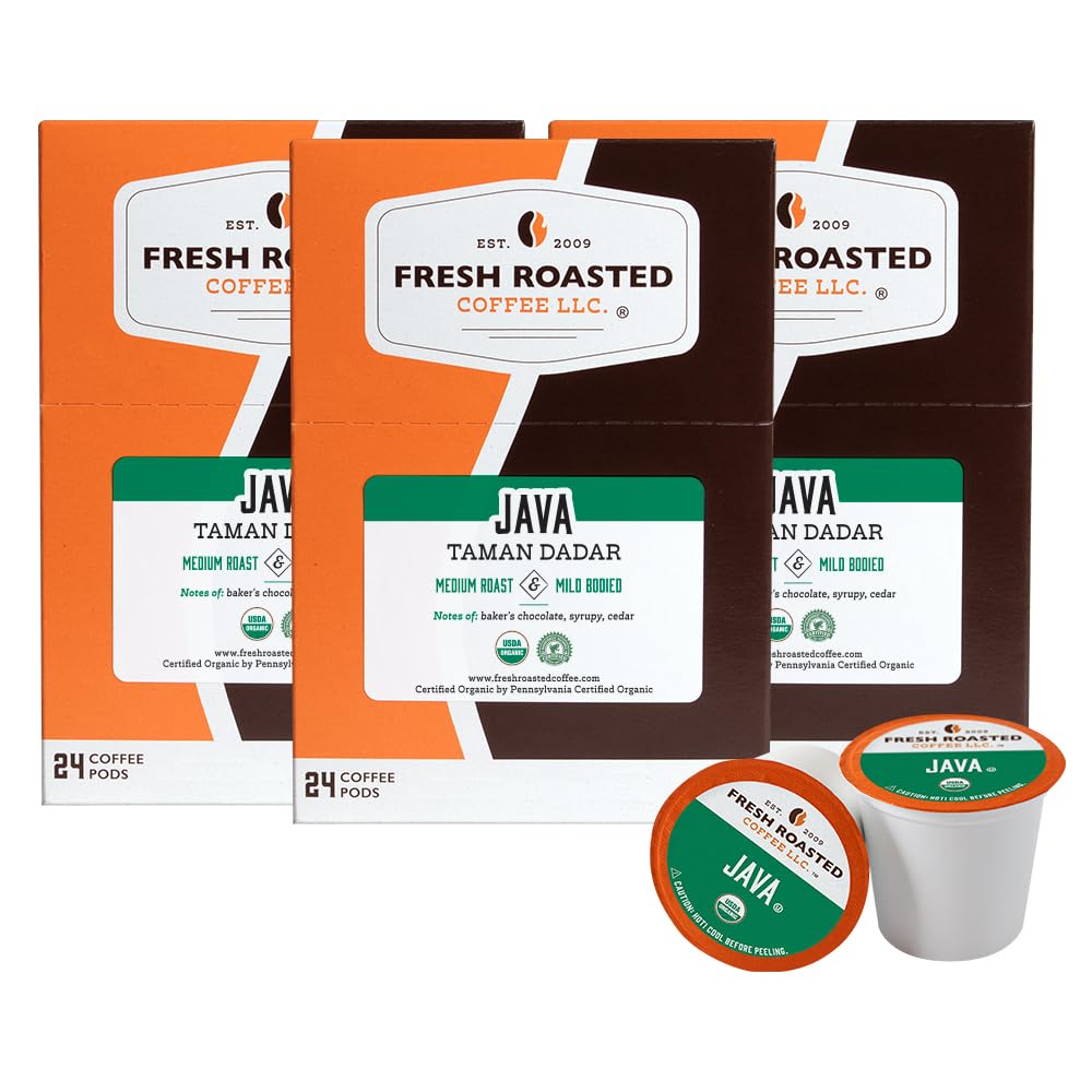 Fresh Roasted Coffee, Organic Java Taman Dadar | USDA Organic, RFA, Kosher | Medium Roast 72 Pods for K Cup Brewers