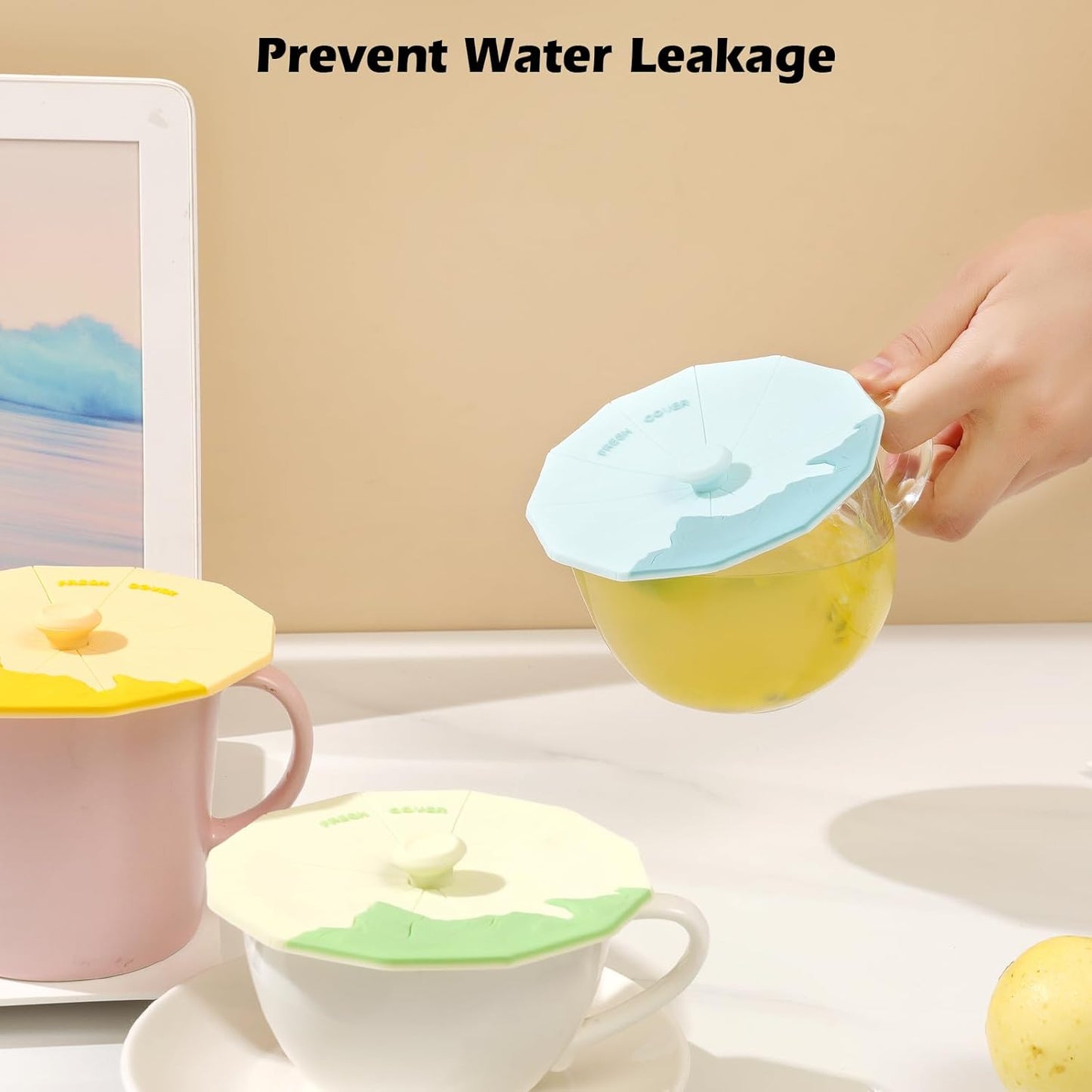 Silicone Cup Covers (Set of 3) ， Multicolored Silicone Lids for Mugs, Cups, Flexible Mug Covers，Hot Cup Lids for Coffee & Tea