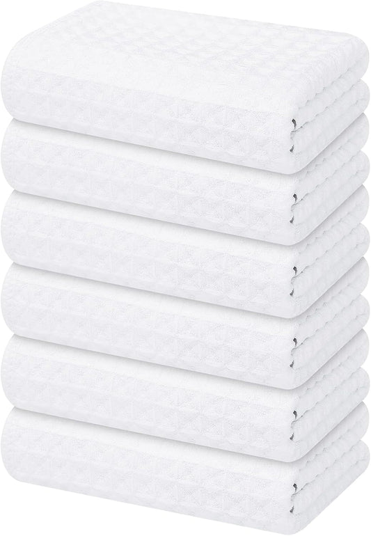 Homaxy Microfiber Waffle Weave Kitchen Towels, 16 x 28 Inch Ultra Absorbent and Solid Color Dish Towels, 6 Pack, White