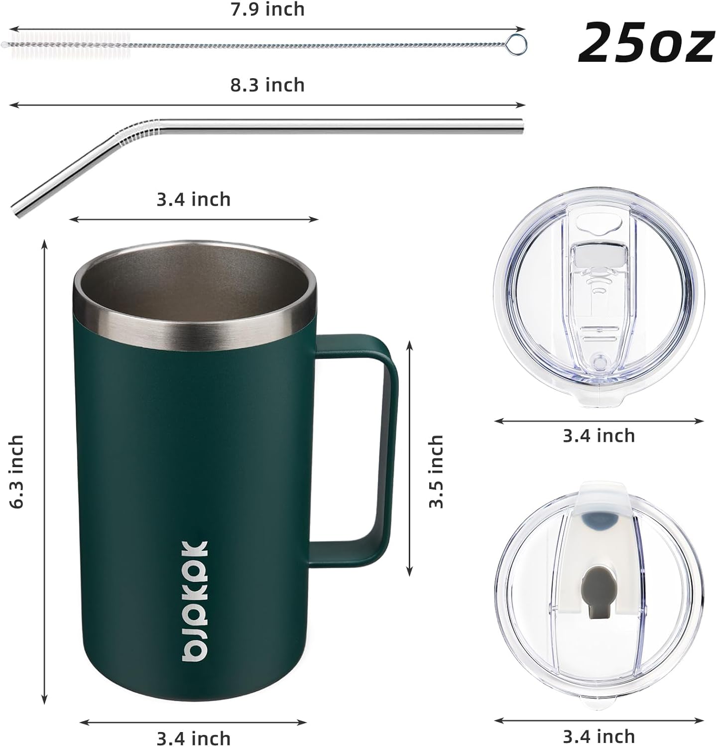 BJPKPK Insulated Coffee Mug with 2 Lids, 25oz Stainless Steel Insulated Tumbler with Handle, Double Wall Vacuum Coffee Cups, BPA Free Travel Mug for Coffee, Tea and Drinks, Army Green