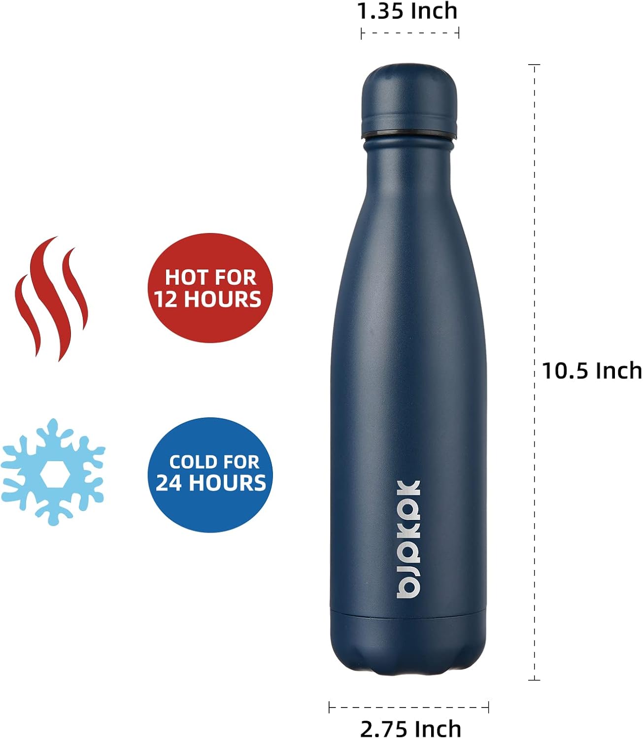 BJPKPK 17oz Insulated Stainless Steel Water Bottles,Sports Water Bottles Keep Cold for 24 Hours and Hot for 12 Hours,BPA Free for Travel,Navy blue