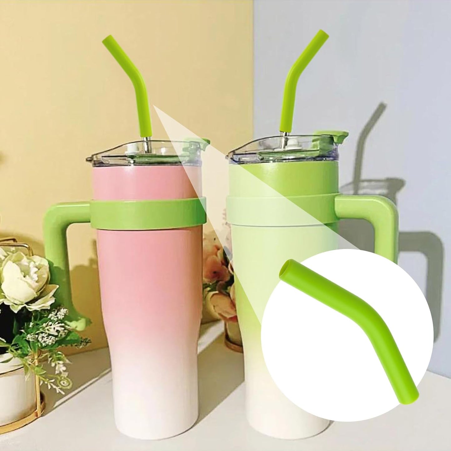 6pcs Food-Grade Silicone Metal Straw Tips, Reusable Flex Elbow Straws Cover Replacement Tips, Soft Straw Toppers Kits for 8 mm Stainless Steel Metal Straws - 6 Colors