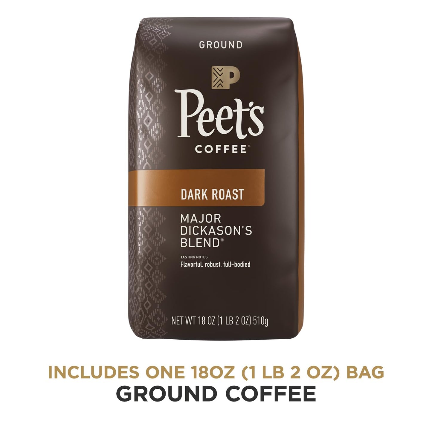 Peet's Coffee, Dark Roast Ground Coffee - Major Dickason's Blend 36 Ounces (2 Bags of 18 Ounces)