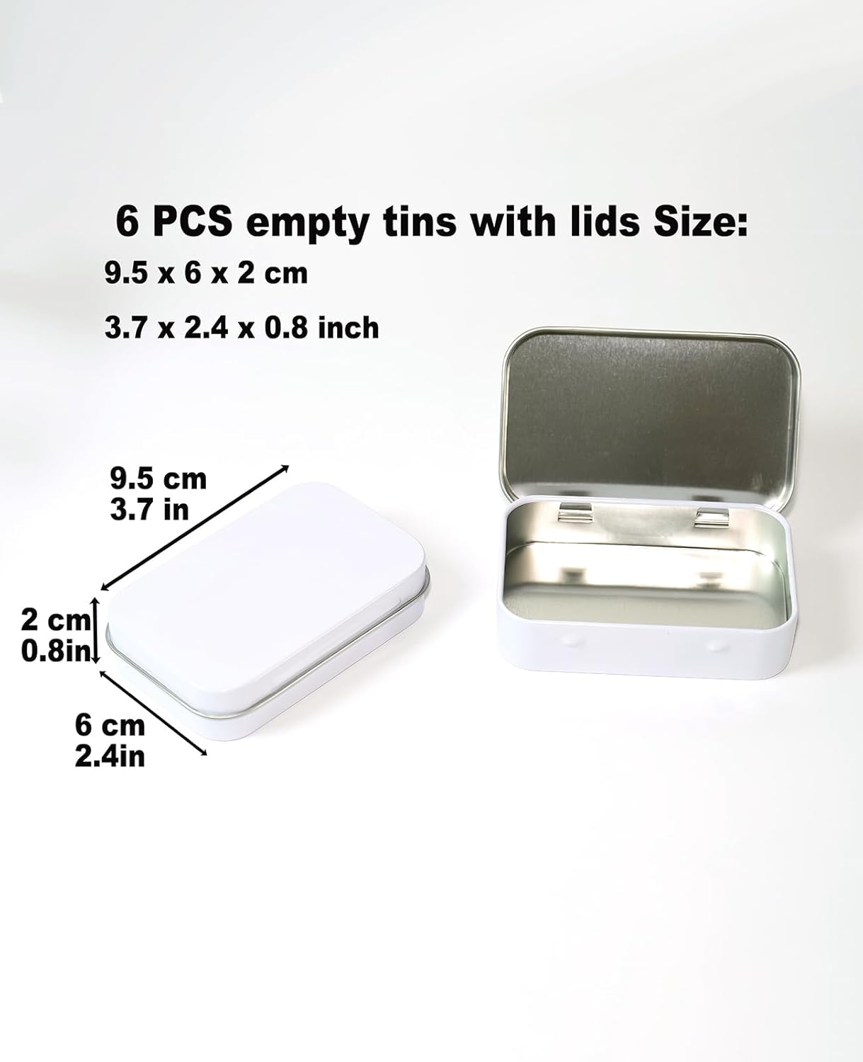 Small Metal Box With Lid-Cookie Tins Metal Tins With Lids Lens Wipes Storage Container Mini Portable Box,Empty Hinged Tin,For Organize Mint Candy Jar,Sewing (White, 6 Pcs 3.7" x 2.4" x 0.8")
