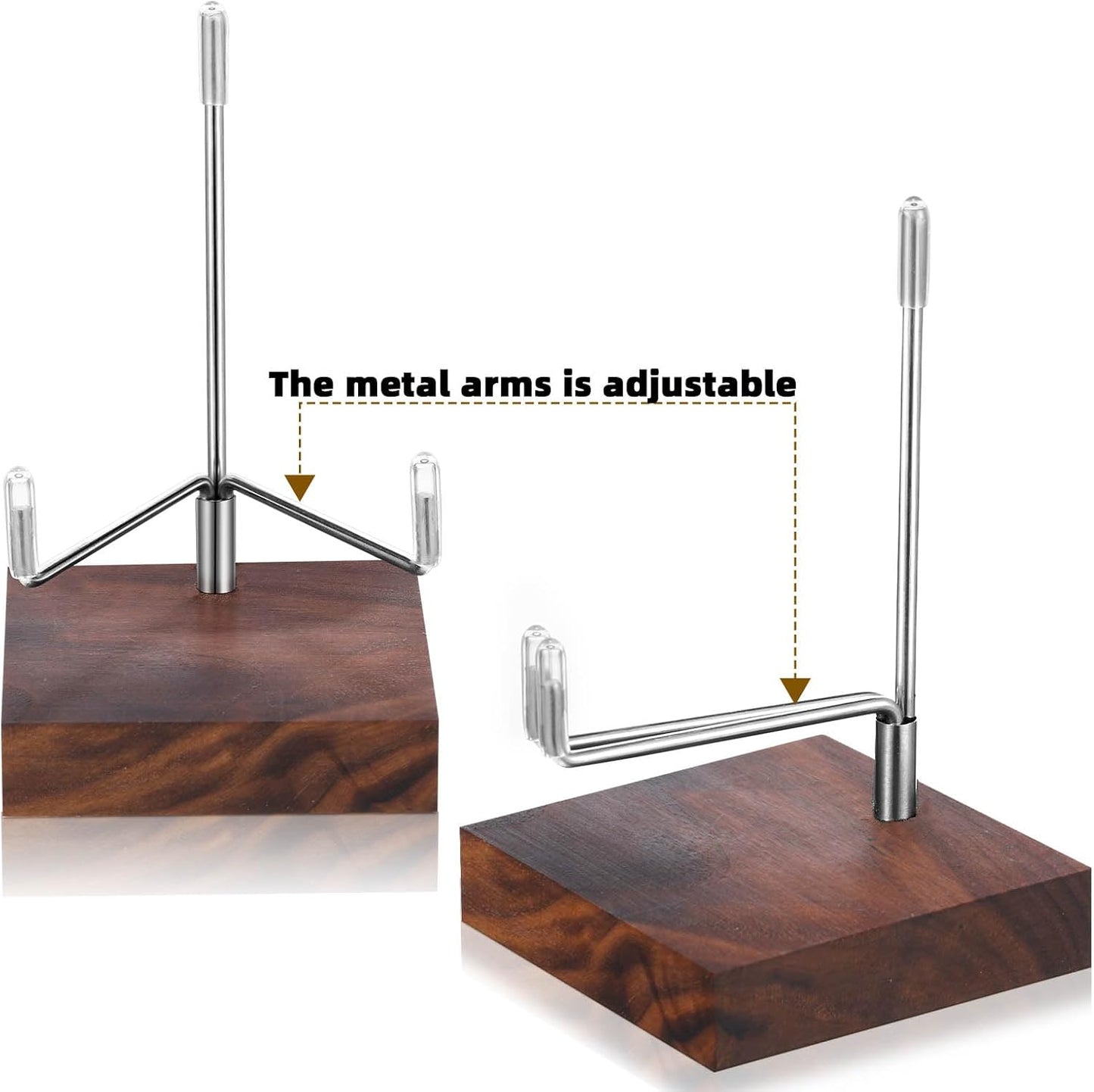 Wenqik 4 Pcs Crystal Display Stand Adjustable Metal Arms Small Rock Display Stand with Wooden Base Geodes Rock Agate Mineral Easel Holder for Collectibles(2.56 x 2.56 x 4.33 Inch)