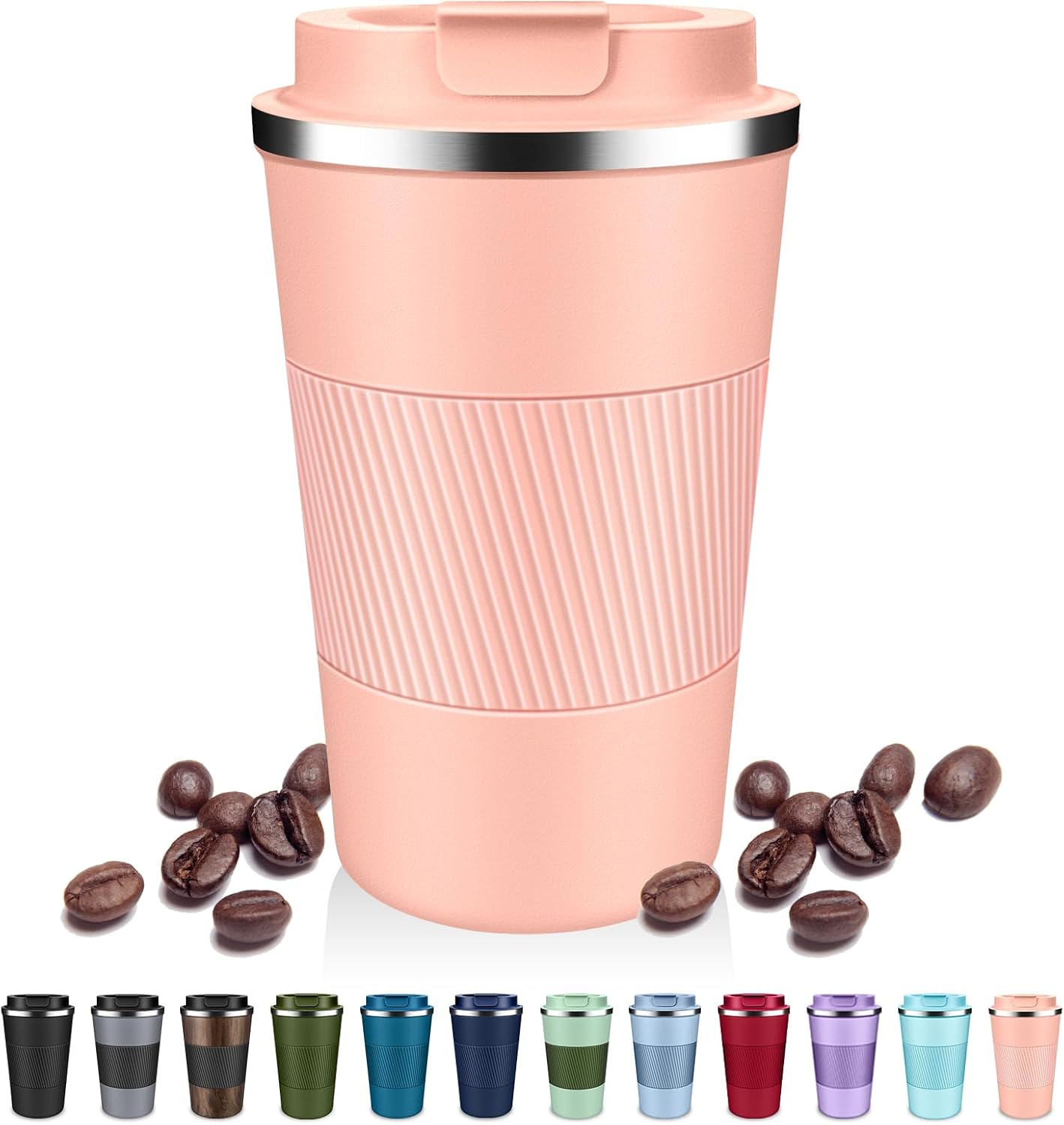 Insulated Coffee Tumblers with Flip Lid 12oz / 17oz, Stainless Steel Travel Coffee Mug Leak Proof, Vacuum Insulated Coffee Mug Reusable Cup, Keeps Cold and Hot for Coffee Tea