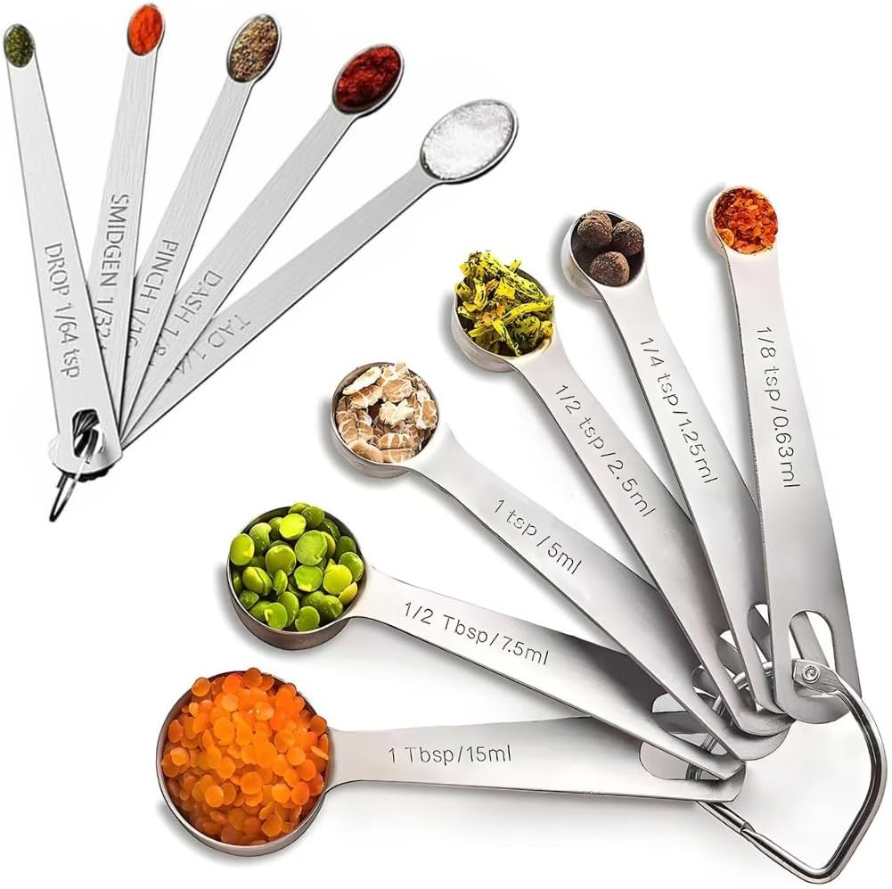 11PCS Measuring Spoons Set Stainless 1 tbsp, 1/2 tbsp, and 1-1/16tsp Steel Measuring Spoons for Cooking Baking Spice Jars and Liquid Ingredients