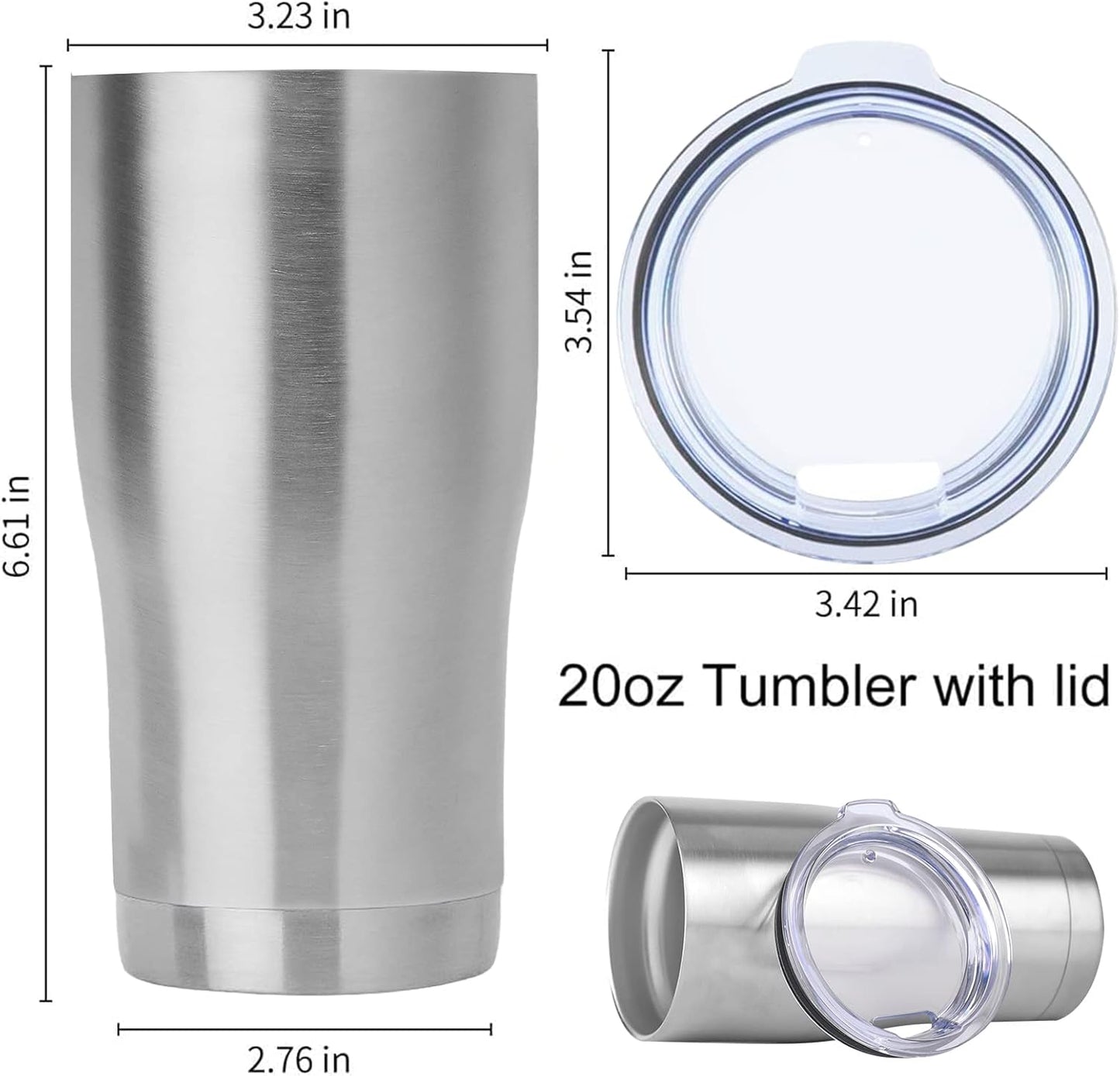 DOMICARE 20oz Tumbler with Lid Stainless Steel Tumblers Bulk, Double Wall Vacuum Insulated Coffee Travel Mug, Stainless Steel