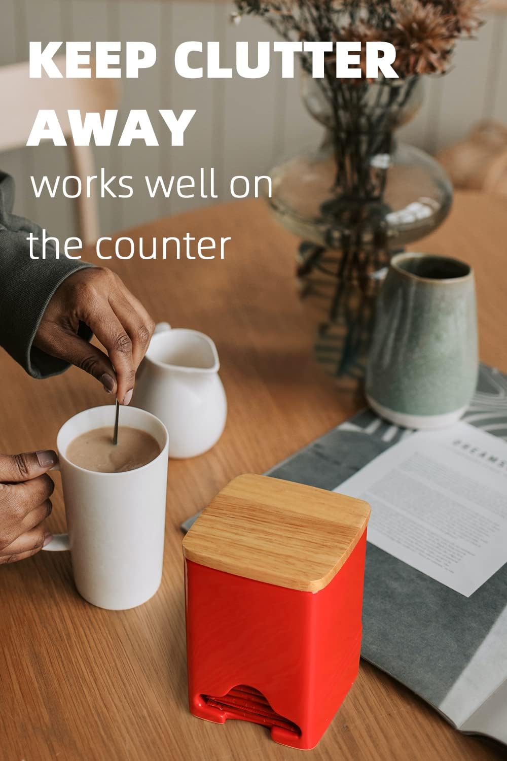 Ceramic Tea Bag Storage Organizer Caddy Holder with Lid (Red)