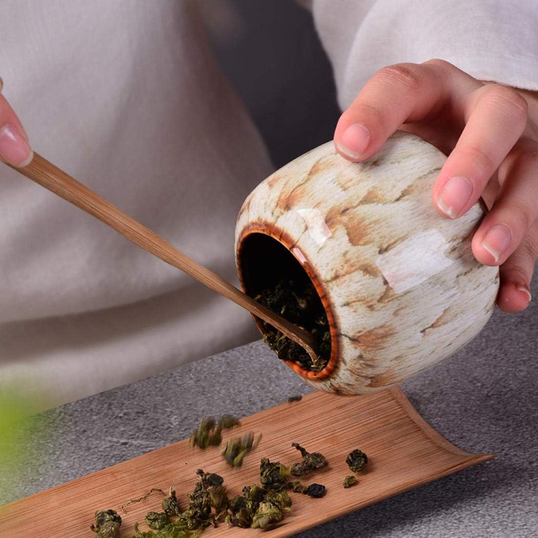 Ceramic Storage Jars, Vintage Chinese Style Storage Jars with Bamboon Lid, Traditional Tea Tins Cans Canister for Kitchen Spice, Tea, Coffee, Condiment (Khaki)