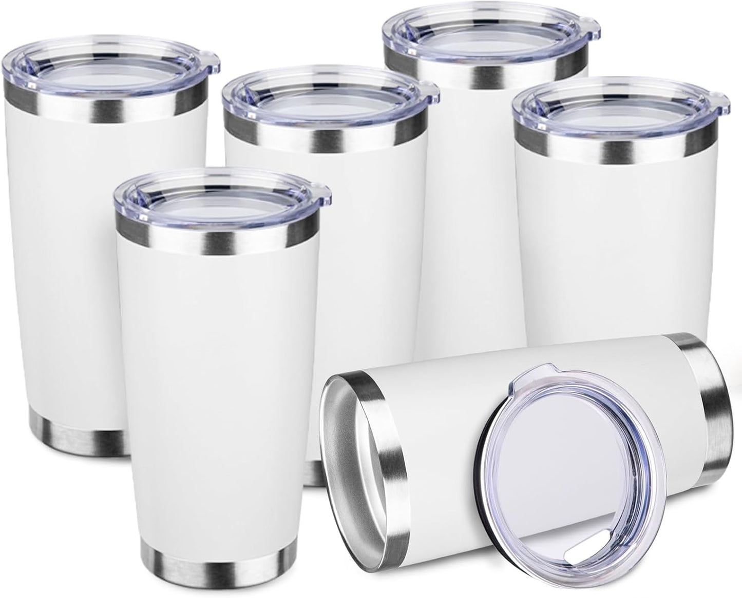 StarSpeed 20oz Tumbler Bulk with Lid, Stainless Steel Insulated Tumblers Double Wall Vacuum Insulated Travel Mug, Powder Coated Coffee Cups for Hot and Cold Drinks(White,6)