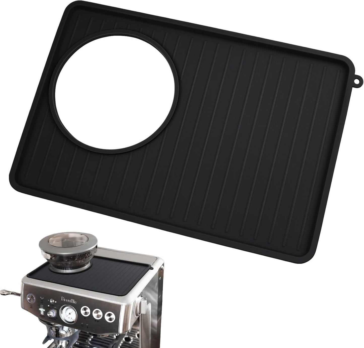 Coffee Mat for Breville 876, Espresso Tamper Mat, Food Grade Silicone Non-Slip, 10.83in x 7.48in, Waterproof Heat Resistant, Espresso Tamping Station for Espresso Machine Barista Accessories (Black)