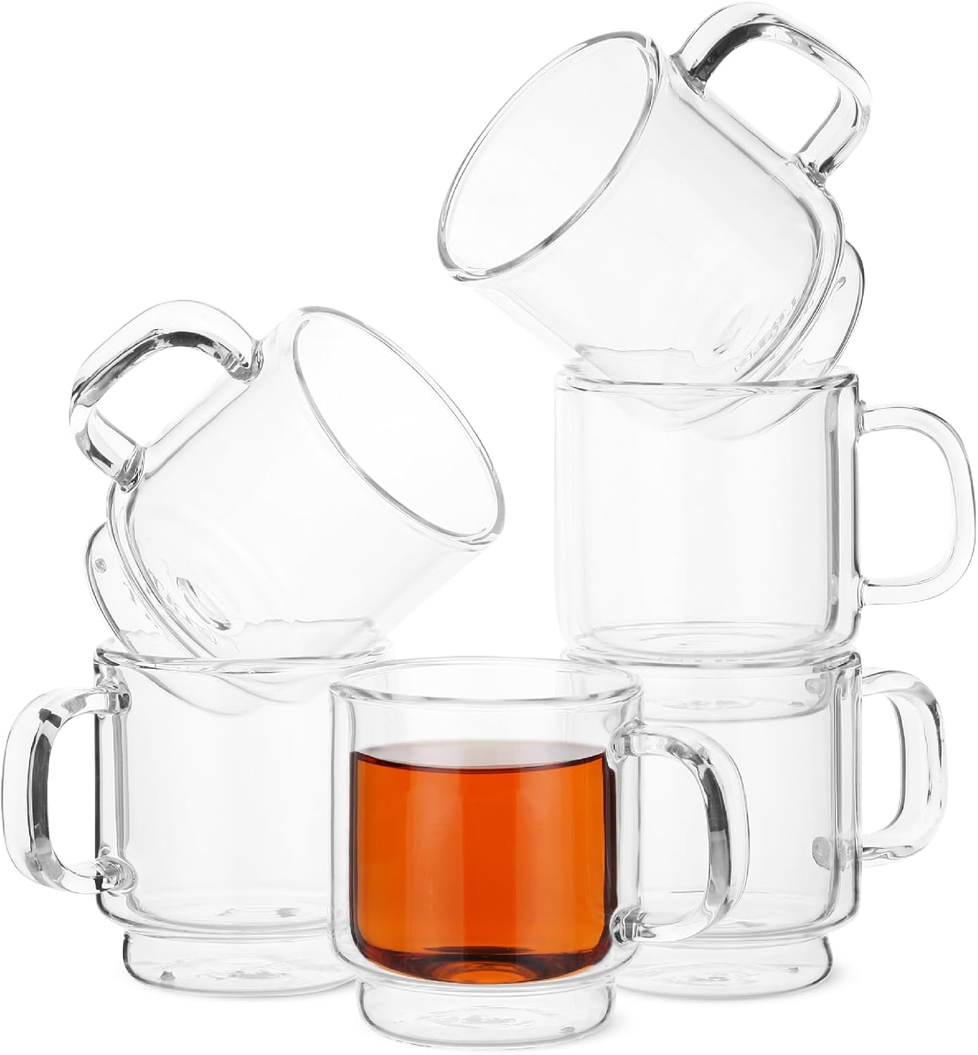 BTaT - Stackable Espresso & Demitasse Glass Coffee Cups, Set of 6 (2.0 oz, 60 ml), Double Wall, Clear