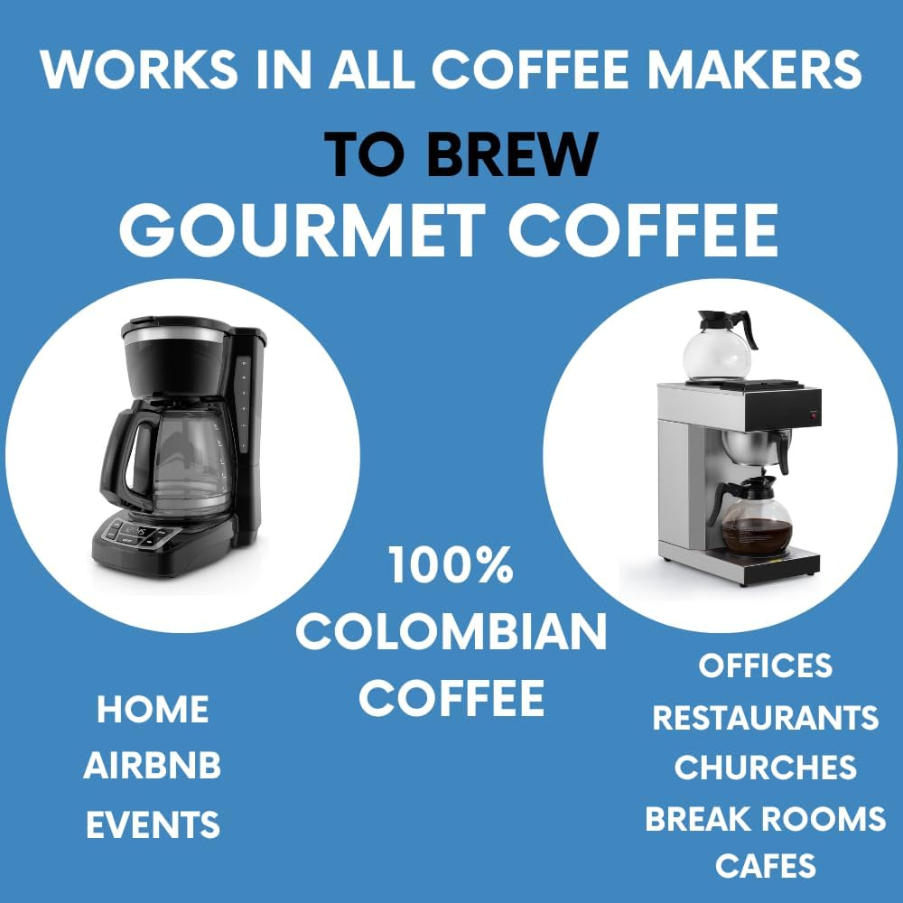 Sarasota Coffee Ground Packets | Colombian Medium Roast | Bulk Packs | Gourmet Columbian Low Acid Mold Free Singles Individual Pouches for 12 Cup Coffee Maker | 1.75 Ounce Bags, 100 Count